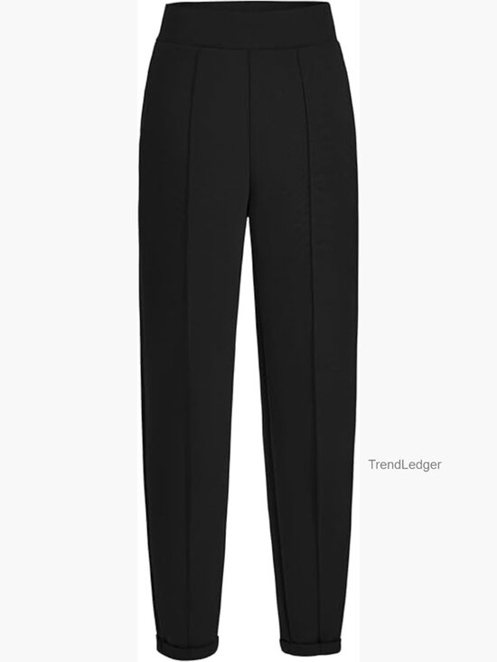 Pants - High Waisted Pull On Dress Pants with Pockets Stretchy Work Trousers